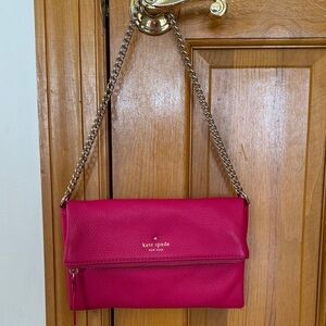 Kate Spade Fuchsia Leather Clutch with Chain Strap. New Without Tags.